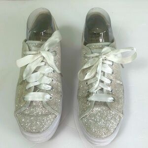 Keds x Kate Spade Triple Decker Glitter Sparkle Ribbon Sneakers Cream Wedding 10